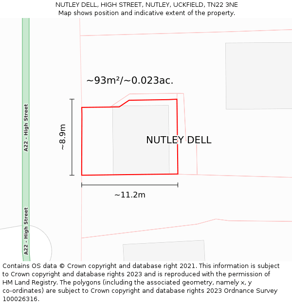 NUTLEY DELL, HIGH STREET, NUTLEY, UCKFIELD, TN22 3NE: Plot and title map