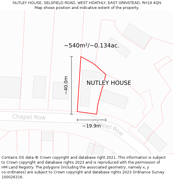 NUTLEY HOUSE, SELSFIELD ROAD, WEST HOATHLY, EAST GRINSTEAD, RH19 4QN: Plot and title map