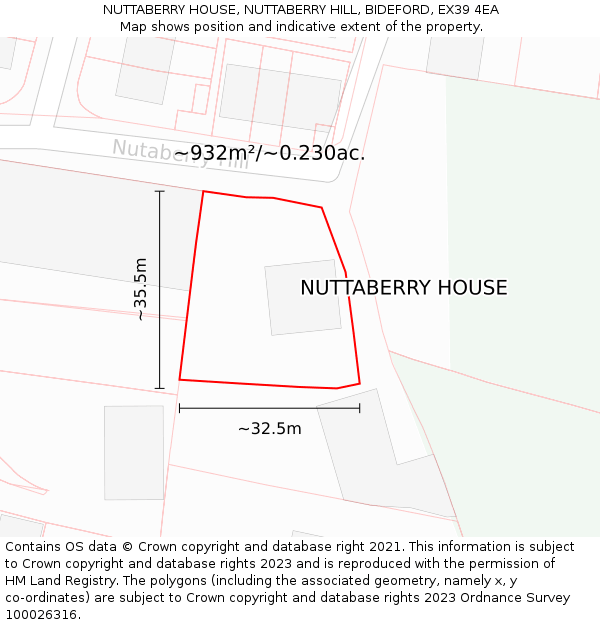 NUTTABERRY HOUSE, NUTTABERRY HILL, BIDEFORD, EX39 4EA: Plot and title map