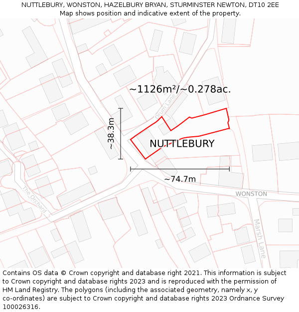 NUTTLEBURY, WONSTON, HAZELBURY BRYAN, STURMINSTER NEWTON, DT10 2EE: Plot and title map