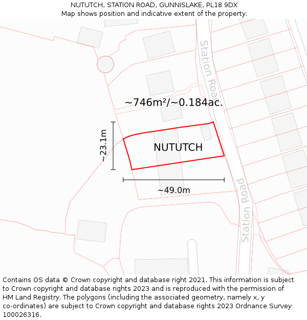 NUTUTCH, STATION ROAD, GUNNISLAKE, PL18 9DX: Plot and title map
