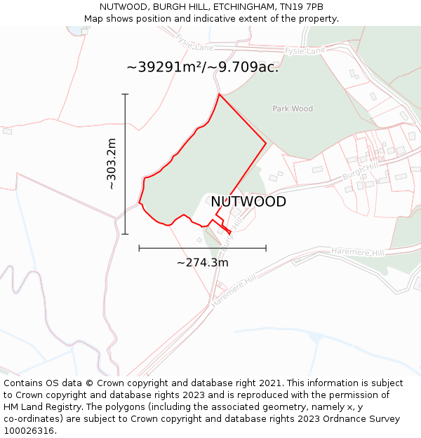 NUTWOOD, BURGH HILL, ETCHINGHAM, TN19 7PB: Plot and title map