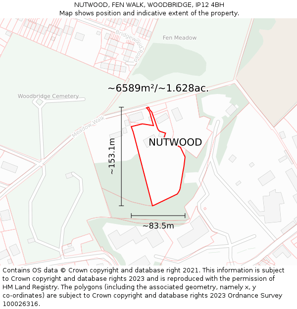 NUTWOOD, FEN WALK, WOODBRIDGE, IP12 4BH: Plot and title map