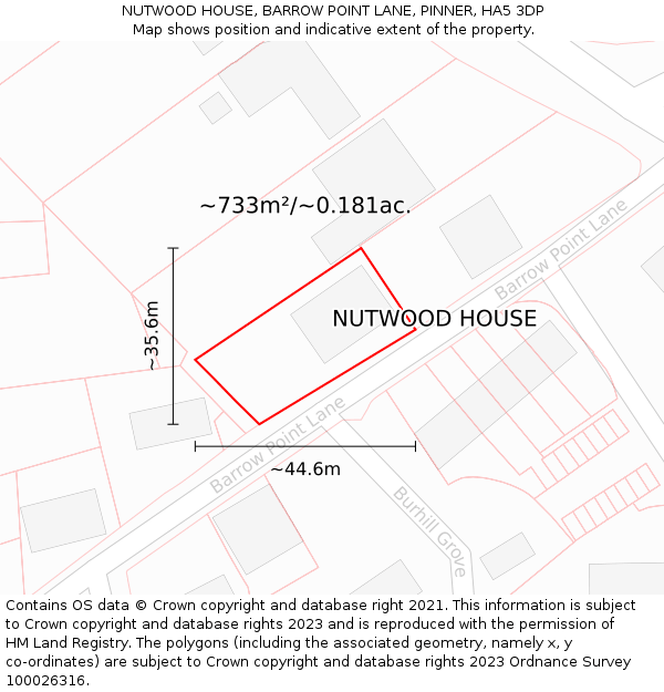 NUTWOOD HOUSE, BARROW POINT LANE, PINNER, HA5 3DP: Plot and title map