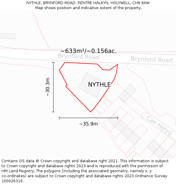 NYTHLE, BRYNFORD ROAD, PENTRE HALKYN, HOLYWELL, CH8 8AW: Plot and title map