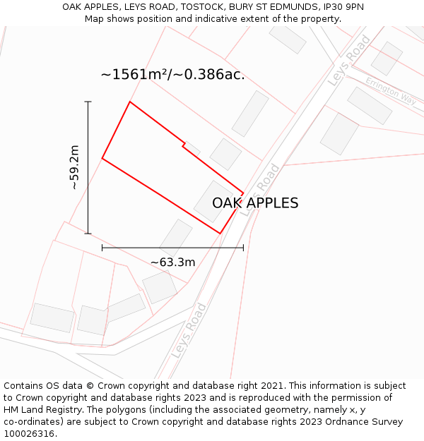 OAK APPLES, LEYS ROAD, TOSTOCK, BURY ST EDMUNDS, IP30 9PN: Plot and title map