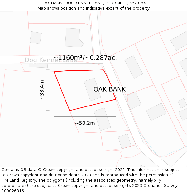 OAK BANK, DOG KENNEL LANE, BUCKNELL, SY7 0AX: Plot and title map