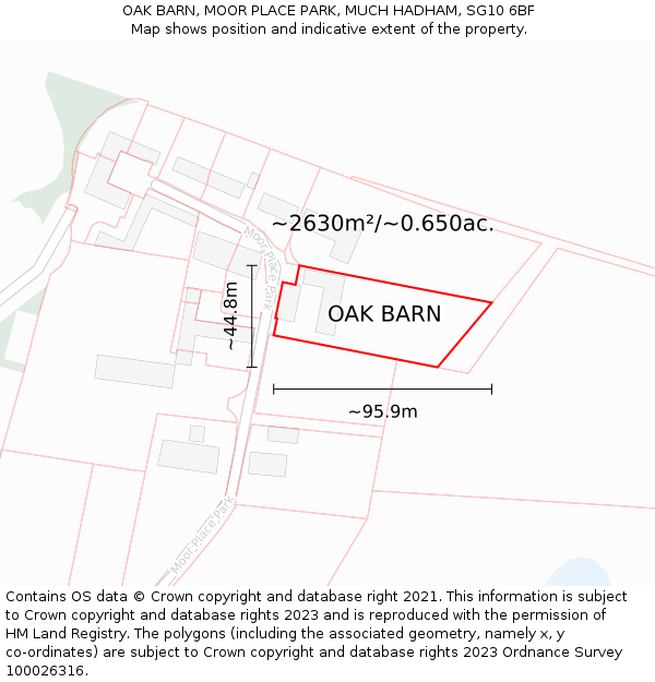 OAK BARN, MOOR PLACE PARK, MUCH HADHAM, SG10 6BF: Plot and title map