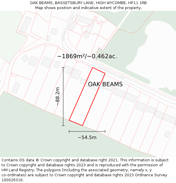 OAK BEAMS, BASSETSBURY LANE, HIGH WYCOMBE, HP11 1RB: Plot and title map