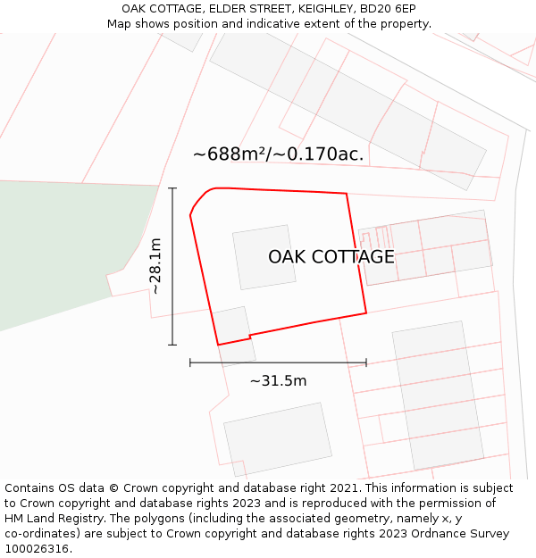 OAK COTTAGE, ELDER STREET, KEIGHLEY, BD20 6EP: Plot and title map