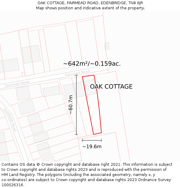 OAK COTTAGE, FAIRMEAD ROAD, EDENBRIDGE, TN8 6JR: Plot and title map