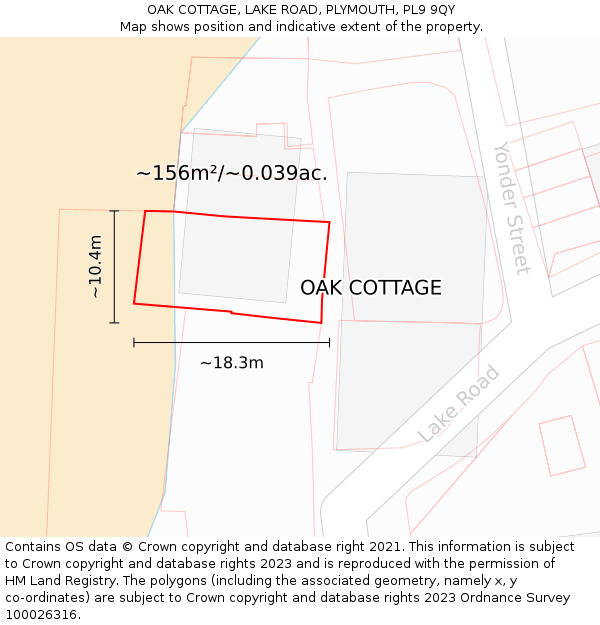 OAK COTTAGE, LAKE ROAD, PLYMOUTH, PL9 9QY: Plot and title map