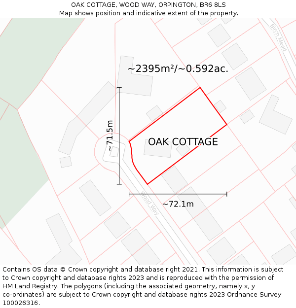 OAK COTTAGE, WOOD WAY, ORPINGTON, BR6 8LS: Plot and title map