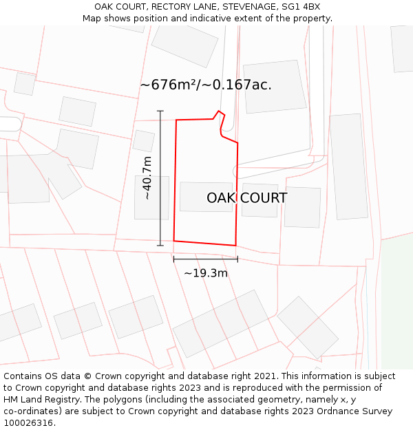 OAK COURT, RECTORY LANE, STEVENAGE, SG1 4BX: Plot and title map