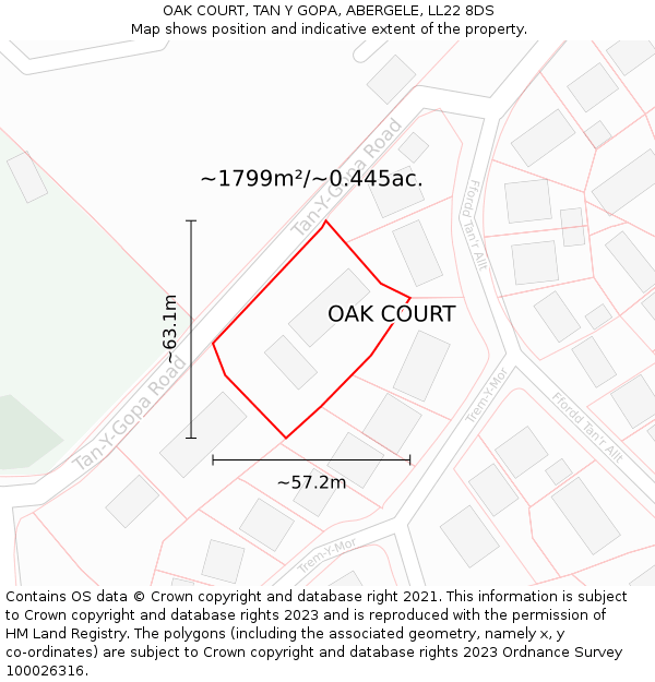 OAK COURT, TAN Y GOPA, ABERGELE, LL22 8DS: Plot and title map