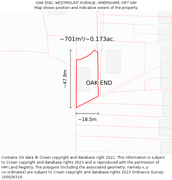 OAK END, WESTMOUNT AVENUE, AMERSHAM, HP7 0AY: Plot and title map