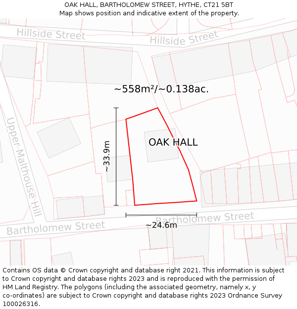 OAK HALL, BARTHOLOMEW STREET, HYTHE, CT21 5BT: Plot and title map