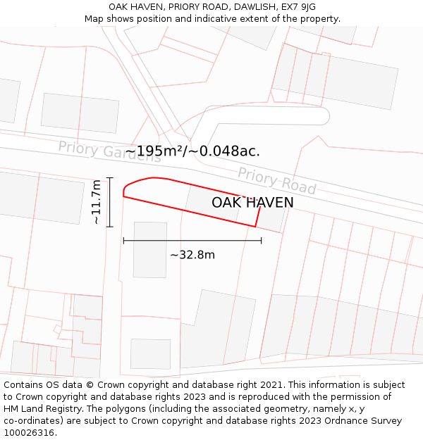 OAK HAVEN, PRIORY ROAD, DAWLISH, EX7 9JG: Plot and title map