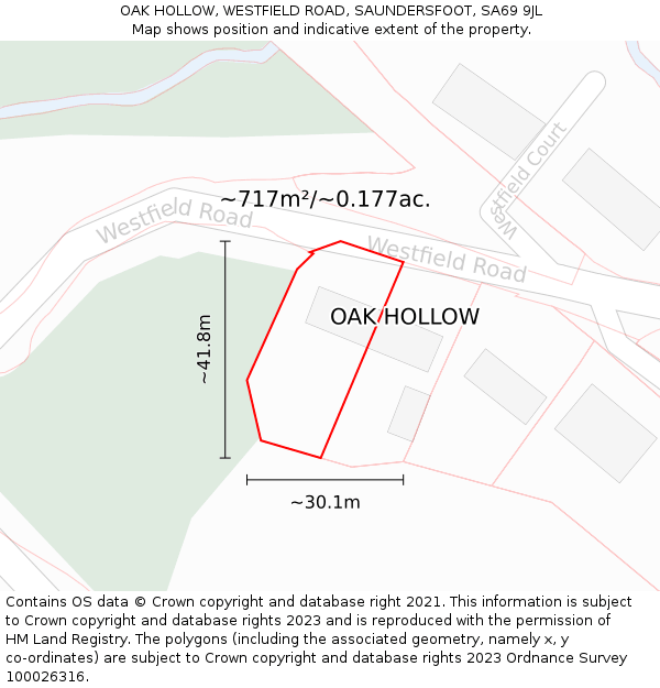 OAK HOLLOW, WESTFIELD ROAD, SAUNDERSFOOT, SA69 9JL: Plot and title map