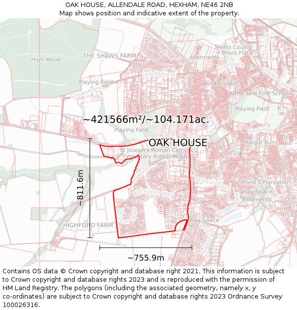 OAK HOUSE, ALLENDALE ROAD, HEXHAM, NE46 2NB: Plot and title map