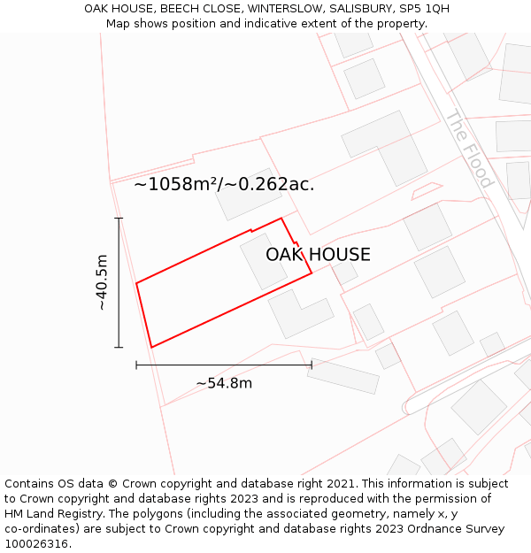 OAK HOUSE, BEECH CLOSE, WINTERSLOW, SALISBURY, SP5 1QH: Plot and title map