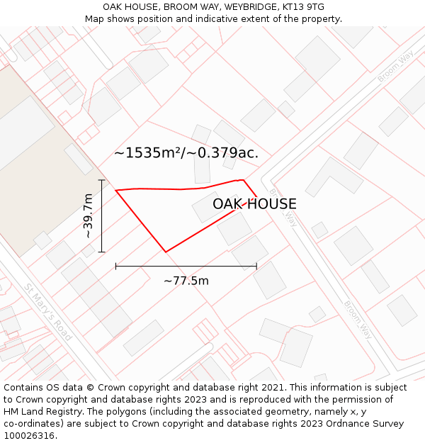 OAK HOUSE, BROOM WAY, WEYBRIDGE, KT13 9TG: Plot and title map