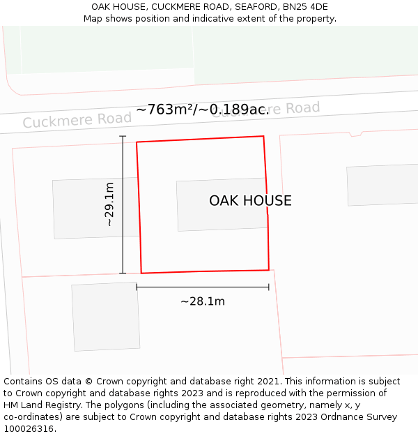 OAK HOUSE, CUCKMERE ROAD, SEAFORD, BN25 4DE: Plot and title map