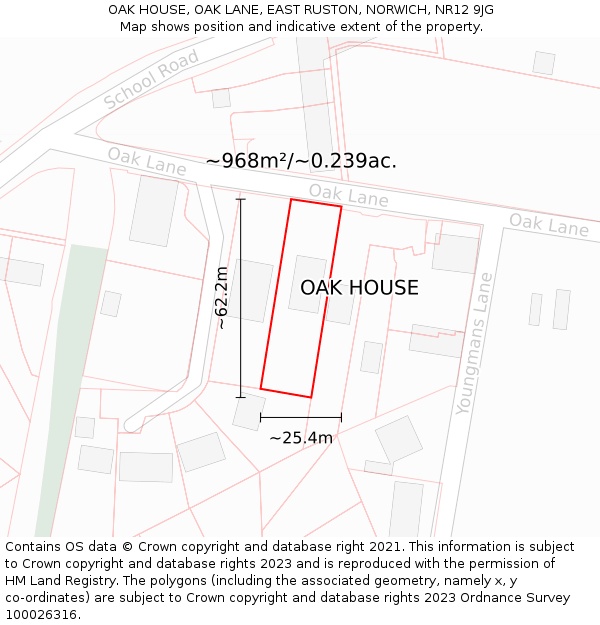 OAK HOUSE, OAK LANE, EAST RUSTON, NORWICH, NR12 9JG: Plot and title map