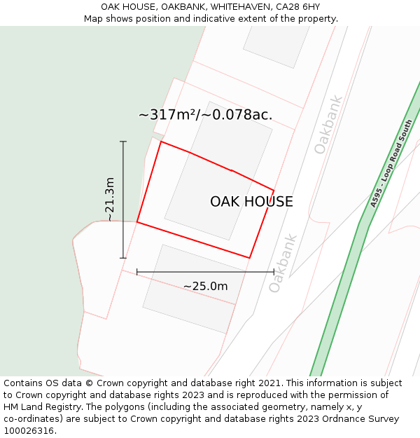OAK HOUSE, OAKBANK, WHITEHAVEN, CA28 6HY: Plot and title map