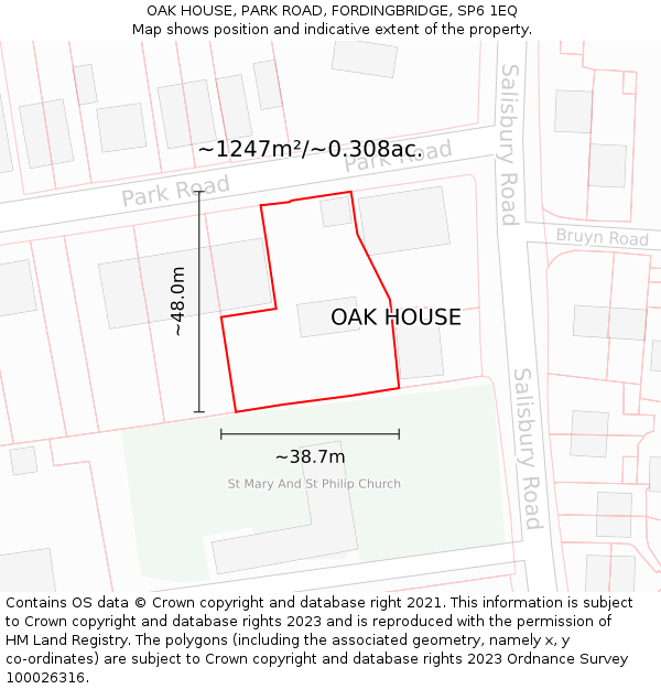 OAK HOUSE, PARK ROAD, FORDINGBRIDGE, SP6 1EQ: Plot and title map