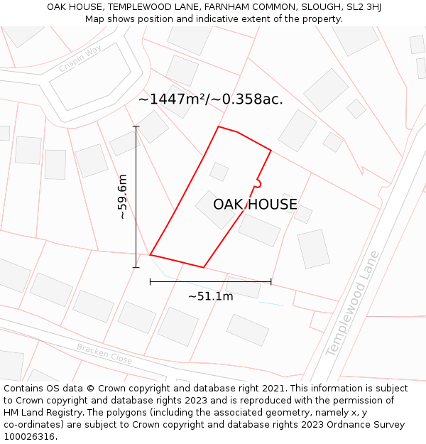 OAK HOUSE, TEMPLEWOOD LANE, FARNHAM COMMON, SLOUGH, SL2 3HJ: Plot and title map