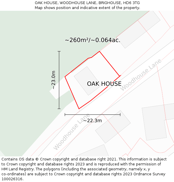 OAK HOUSE, WOODHOUSE LANE, BRIGHOUSE, HD6 3TG: Plot and title map