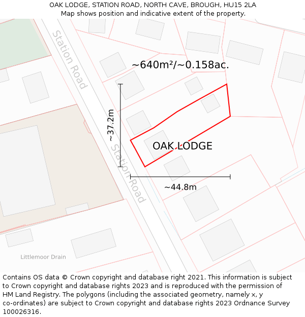 OAK LODGE, STATION ROAD, NORTH CAVE, BROUGH, HU15 2LA: Plot and title map