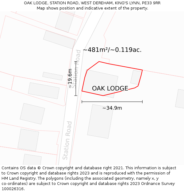 OAK LODGE, STATION ROAD, WEST DEREHAM, KING'S LYNN, PE33 9RR: Plot and title map