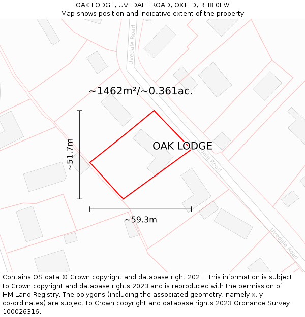 OAK LODGE, UVEDALE ROAD, OXTED, RH8 0EW: Plot and title map