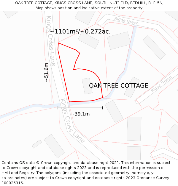 OAK TREE COTTAGE, KINGS CROSS LANE, SOUTH NUTFIELD, REDHILL, RH1 5NJ: Plot and title map