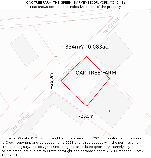 OAK TREE FARM, THE GREEN, BARMBY MOOR, YORK, YO42 4EY: Plot and title map