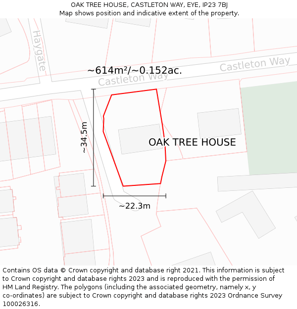 OAK TREE HOUSE, CASTLETON WAY, EYE, IP23 7BJ: Plot and title map