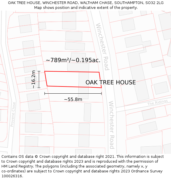 OAK TREE HOUSE, WINCHESTER ROAD, WALTHAM CHASE, SOUTHAMPTON, SO32 2LG: Plot and title map