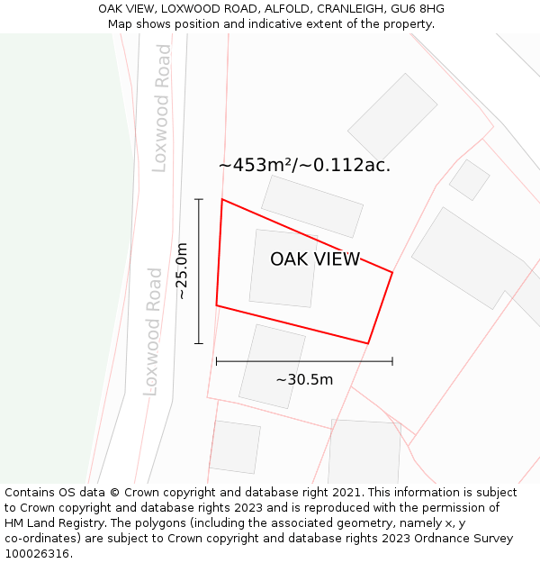 OAK VIEW, LOXWOOD ROAD, ALFOLD, CRANLEIGH, GU6 8HG: Plot and title map