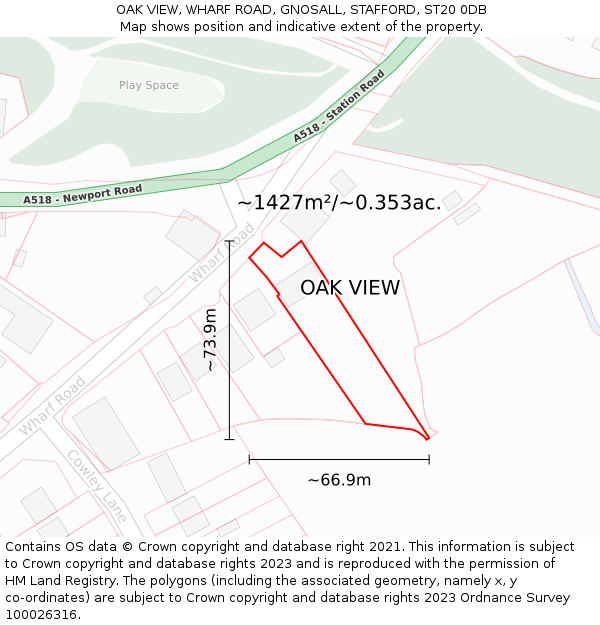 OAK VIEW, WHARF ROAD, GNOSALL, STAFFORD, ST20 0DB: Plot and title map