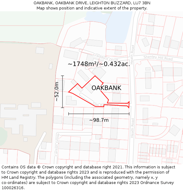 OAKBANK, OAKBANK DRIVE, LEIGHTON BUZZARD, LU7 3BN: Plot and title map