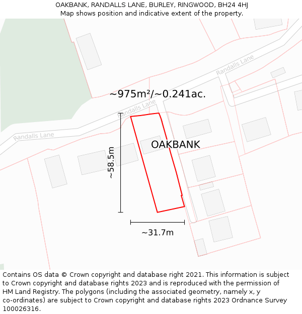 OAKBANK, RANDALLS LANE, BURLEY, RINGWOOD, BH24 4HJ: Plot and title map