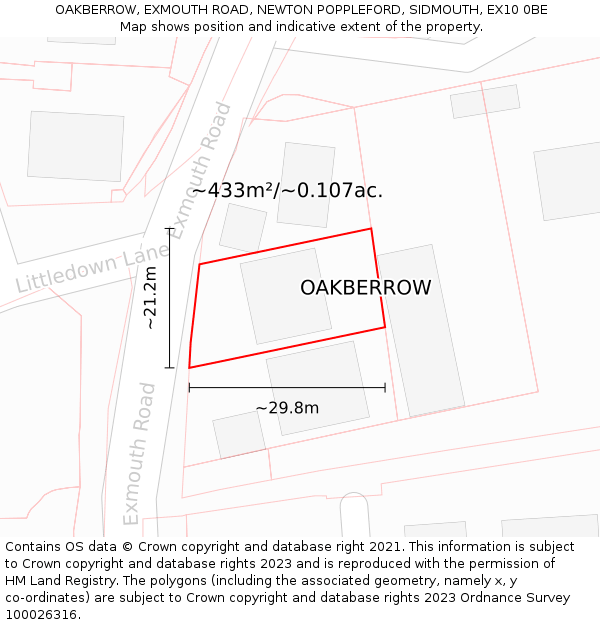 OAKBERROW, EXMOUTH ROAD, NEWTON POPPLEFORD, SIDMOUTH, EX10 0BE: Plot and title map