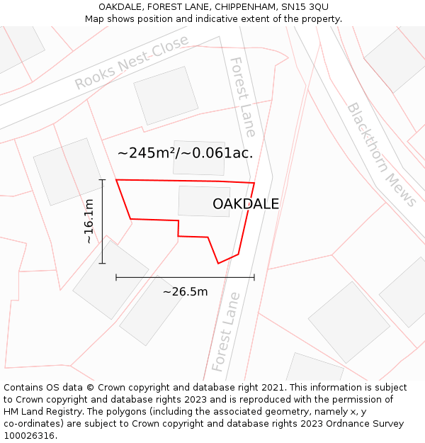 OAKDALE, FOREST LANE, CHIPPENHAM, SN15 3QU: Plot and title map