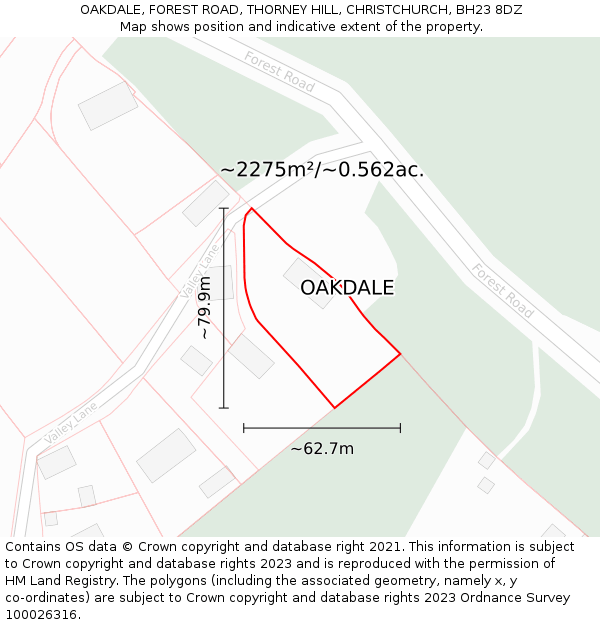 OAKDALE, FOREST ROAD, THORNEY HILL, CHRISTCHURCH, BH23 8DZ: Plot and title map