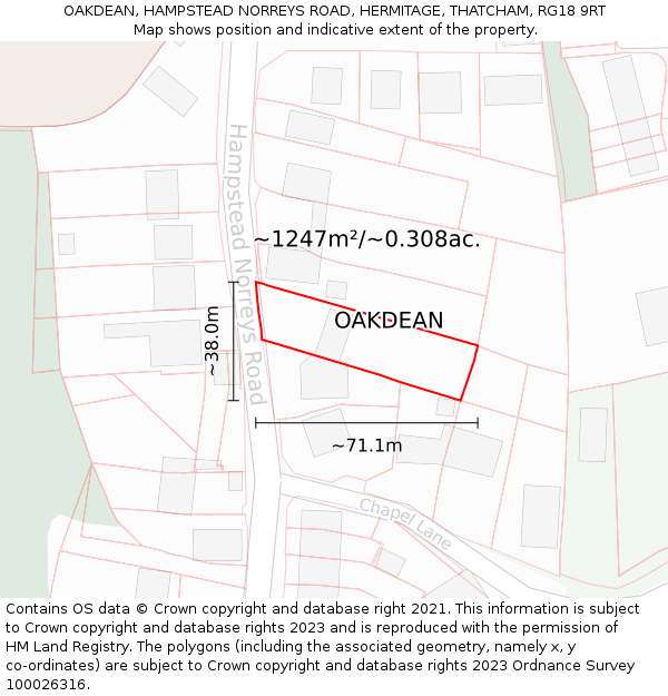 OAKDEAN, HAMPSTEAD NORREYS ROAD, HERMITAGE, THATCHAM, RG18 9RT: Plot and title map