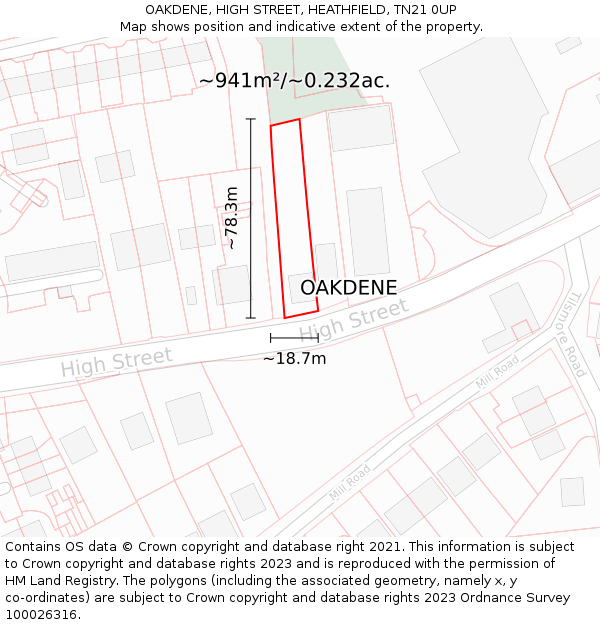 OAKDENE, HIGH STREET, HEATHFIELD, TN21 0UP: Plot and title map