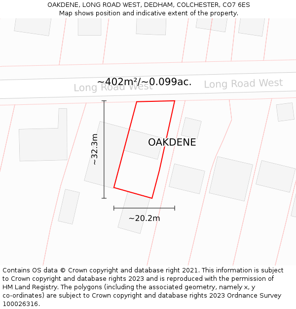 OAKDENE, LONG ROAD WEST, DEDHAM, COLCHESTER, CO7 6ES: Plot and title map