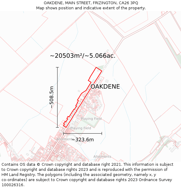 OAKDENE, MAIN STREET, FRIZINGTON, CA26 3PQ: Plot and title map